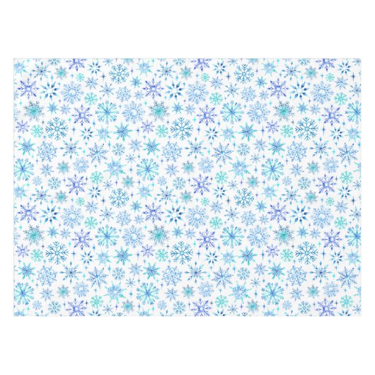 Blaue Wasserfarbe Winterschneeflocken und Glitzern Tischdecke (Vorderseite (Horizontal))