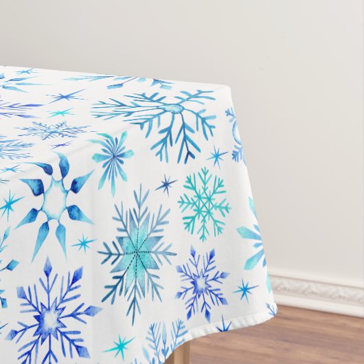 Blaue Wasserfarbe Winterschneeflocken und Glitzern Tischdecke (Beispiel)