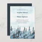Blaue Wasserfarbe Winterwald Hochzeit Einladungspostkarte (Vorne/Hinten)
