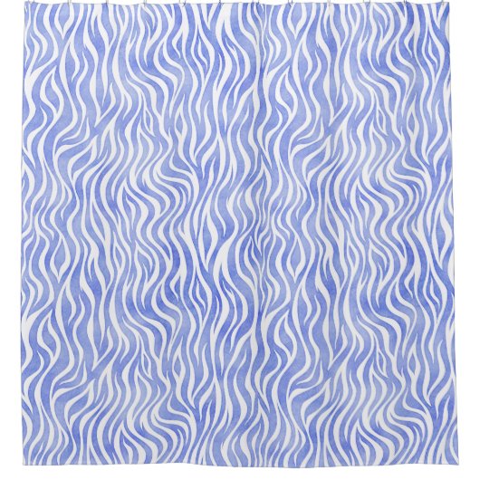 Blaue Wasserfarbe Zebra Muster Duschvorhang (Vorderseite)