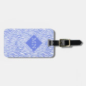 Blaue Wasserfarbe Zebra Muster | Monogramm Gepäckanhänger (Vorderseite horizontal)