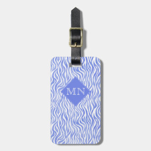 Blaue Wasserfarbe Zebra Muster Monogramm Gepäckanhänger