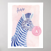 Blaue Wasserfarbe Zebra Tierblasen Kaublase Poster (Vorne)