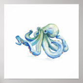 Blaue Wasserfarbe Zeichnend Kraken Poster (Vorne)