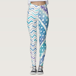 Blaue Wasserfarbe Zickzack, Polka Punkte Leggings