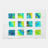Blaue Wasserfarben-Abstraktion mit Quadraten Geschirrtuch (Horizontal)