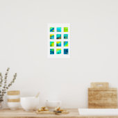 Blaue Wasserfarben-Abstraktion mit Quadraten Poster (Küche)
