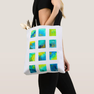 Blaue Wasserfarben-Abstraktion mit Quadraten Tasche