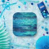 Blaue Wasserfarben am Strand Wassersportaktivitäte Pappteller (Party)