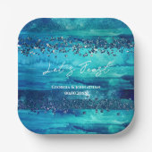 Blaue Wasserfarben am Strand Wassersportaktivitäte Pappteller (Vorderseite)