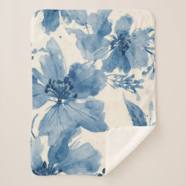 Blaue Wasserfarben-Blumen-Botanisch-Whimsical Sherpadecke