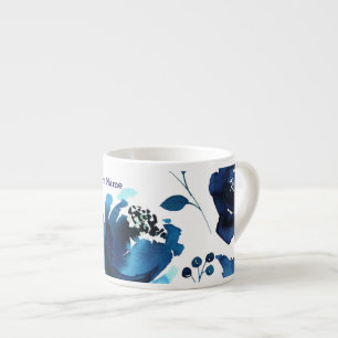 Blaue Wasserfarben-Blumen Elegant Maßgeschneidert Espressotasse