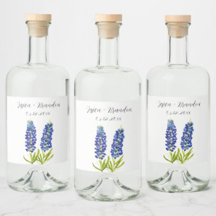 Blaue Wasserfarben-Blumen-Hochzeit Alkoholflaschenetikett