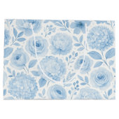 Blaue Wasserfarben-Blumenmuster Große Geschenktüte (Rückseite)