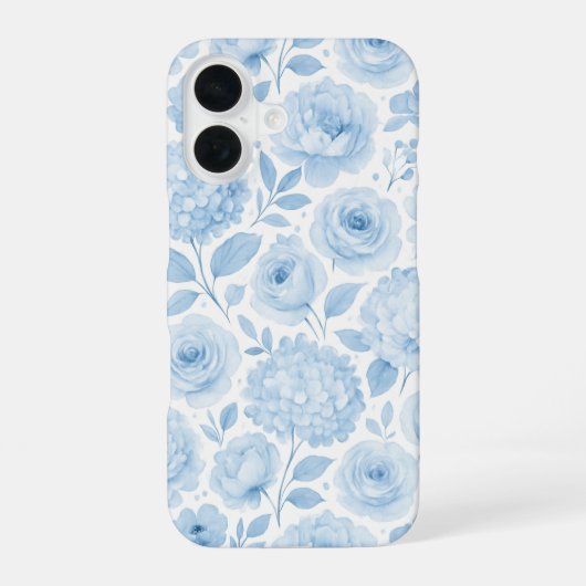 Blaue Wasserfarben-Blumenmuster iPhone 16 Hülle (Rückseite)