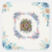 Blaue Wasserfarben-Blüte Quadratischer Aufkleber (Vorderseite)