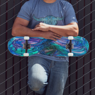 Blaue Wasserfarben-Fantasie Skateboard