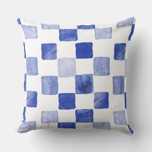 Blaue Wasserfarben-Kissen Kissen (Vorderseite)