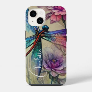 Blaue Wasserfarben-Libelle, personalisieren iPhone 14 Hülle