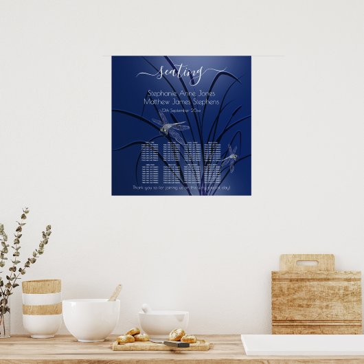 Blaue Wasserfarben-Libellen 8 Tischsitze c2 Poster (Küche)