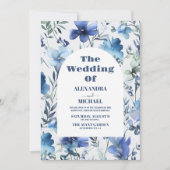 Blaue Wasserfarben-Periwinkle-Wildblumen Hochzeit Einladung (Vorderseite)