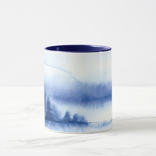 Blaue Wasserfarben Pinienbäume mit blauer Innenein Tasse (Zentrum)