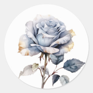 Blaue Wasserfarben-Rose mit Staub Runder Aufkleber