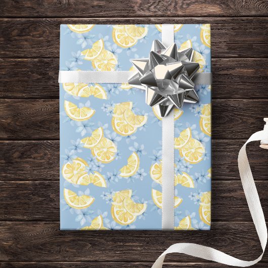 Blaue Wasserfarben Scheiben und Blume Geschenkpapier