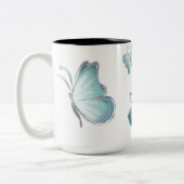 Blaue Wasserfarben-Schmetterlinge Zweifarbige Tasse (Links)