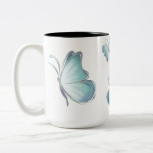 Blaue Wasserfarben-Schmetterlinge Zweifarbige Tasse