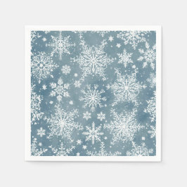 Blaue Wasserfarben-Schneeflocken Winterferien Serviette