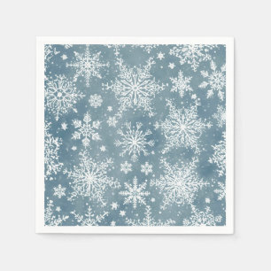 Blaue Wasserfarben-Schneeflocken Winterferien Serviette
