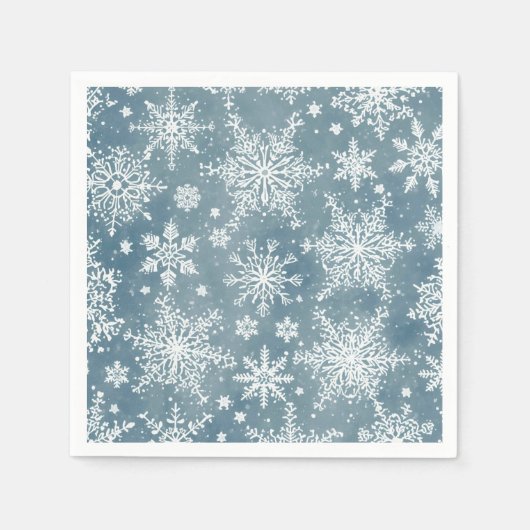 Blaue Wasserfarben-Schneeflocken Winterferien Serviette (Vorderseite)