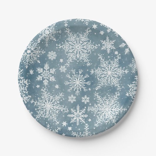 Blaue Wasserfarben-Schneeflocken Winterurlaub Pappteller (Vorderseite)