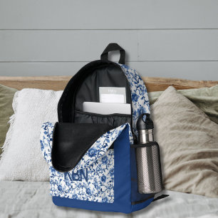Blaue Wasserfarben-Toile-Blumen-Monogramm Anfangsb Bedruckter Rucksack