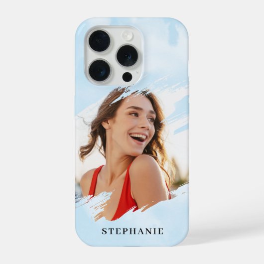 Blaue Wasserfarben-Wasch-Personalisierung mit Name iPhone Hülle (Rückseite)