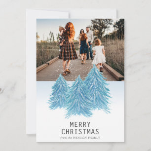 Blaue Wasserfarben-Weihnachtsbaum-Künstlerisches F Feiertagskarte