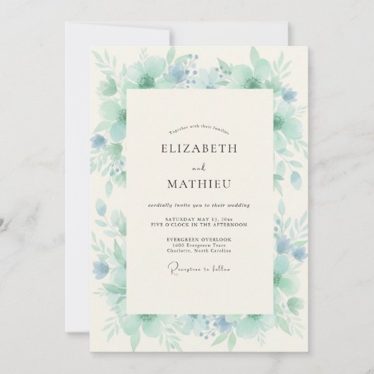 Blaue Wasserfarbene Hochzeit Einladung (Vorderseite)