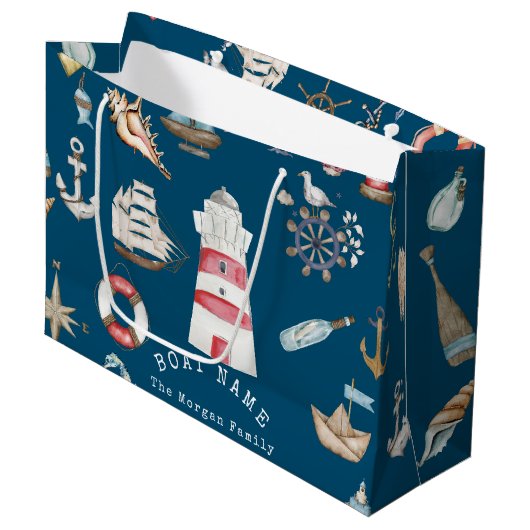 Blaue Wasserfarbenelemente Große Geschenktüte (Vorderseite Schrägansicht)