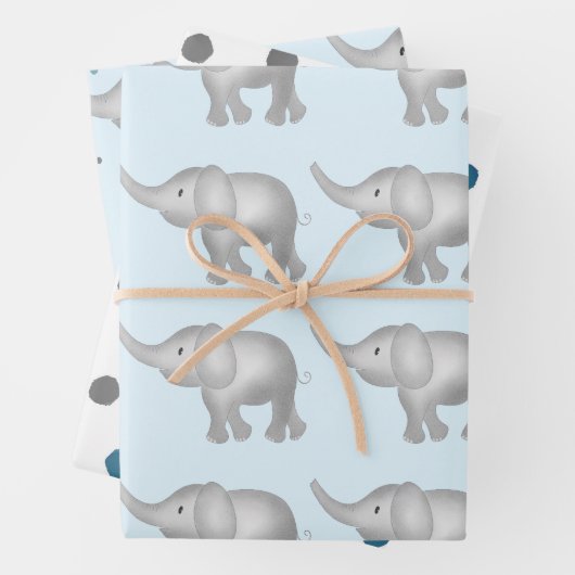 Blaue Wasserfarbenelemente und Punktmuster Set 3 Geschenkpapier Set (Beispiel)