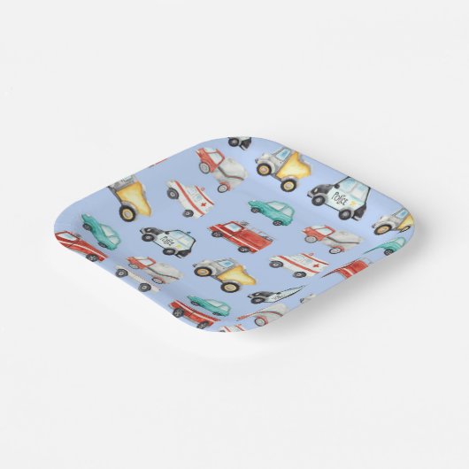 Blaue Wasserfarbenfahrzeuge / Autos Pappteller (Gewinkelt)