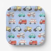 Blaue Wasserfarbenfahrzeuge / Autos Pappteller (Vorderseite)
