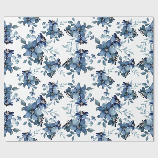 Blaue Wasserfarbenflora Muster Geschenkpapier (Flach)