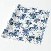 Blaue Wasserfarbenflora Muster Geschenkpapier (Ungerollt)