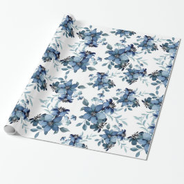 Blaue Wasserfarbenflora Muster Geschenkpapier