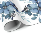 Blaue Wasserfarbenflora Muster Geschenkpapier (Rolleneckpunkt)
