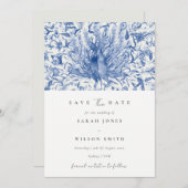 Blaue Wasserfarbenflora Save the Date Einladung (Vorne/Hinten)