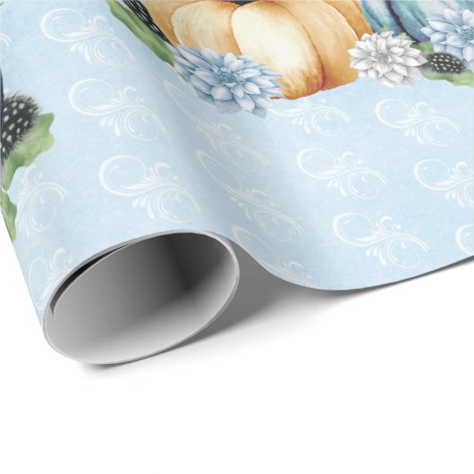 Blaue Wasserfarbenkürbis Herbst Geschenkpapier (Rolleneckpunkt)