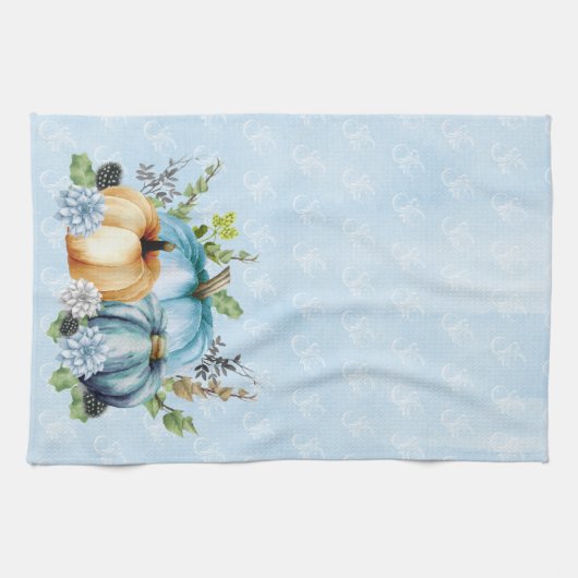 Blaue Wasserfarbenkürbis Herbst Geschirrtuch (Horizontal)