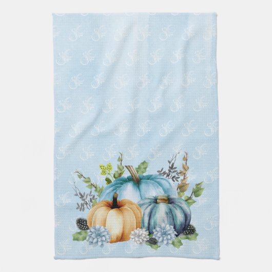Blaue Wasserfarbenkürbis Herbst Geschirrtuch (Vertikal)